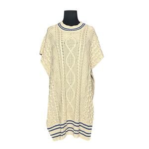 Storets cream blue trim open sides poncho vest sweater size S/M